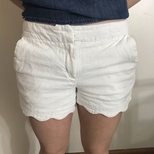 White Linen Scalloped Shorts